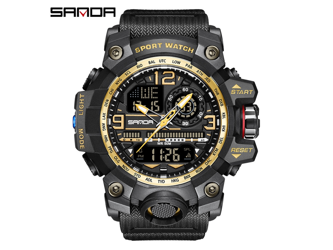 Reloj Deportivo Multifuncional, Moderno Y Elegante (negro Y Dorado para Hombre) Con Acabado Luminoso.