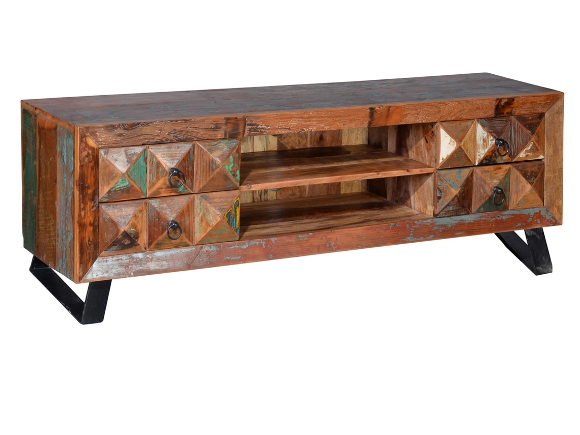 Mueble TV madera reciclada multicolor MULTICOLOR.GINER Y COLOMER 55x40x155