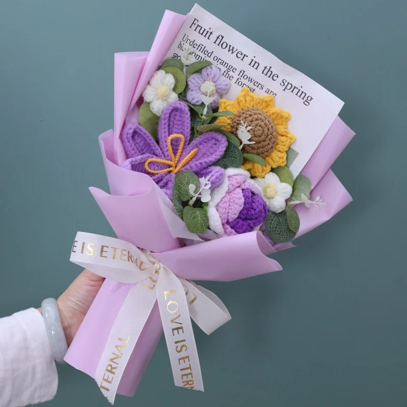 (morado, 1 Pieza) Ramo Artificial De Ganchillo Hecho A Mano, Regalo De San Valentín