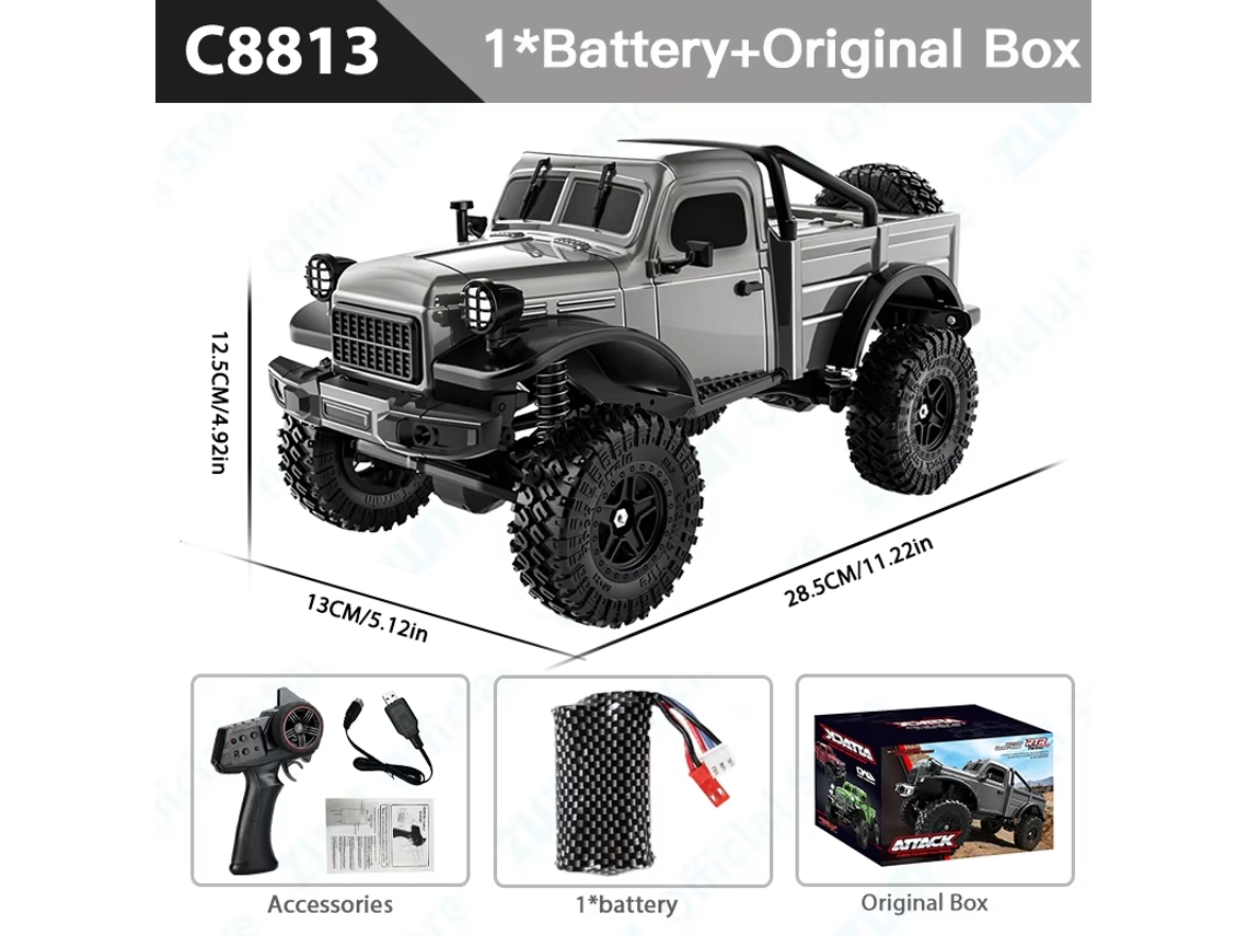 Coche todoterreno teledirigido Jeep/Pick Up 4x4 RTR, camión militar de escalada, juguete para niños, gris, Aeuzwr