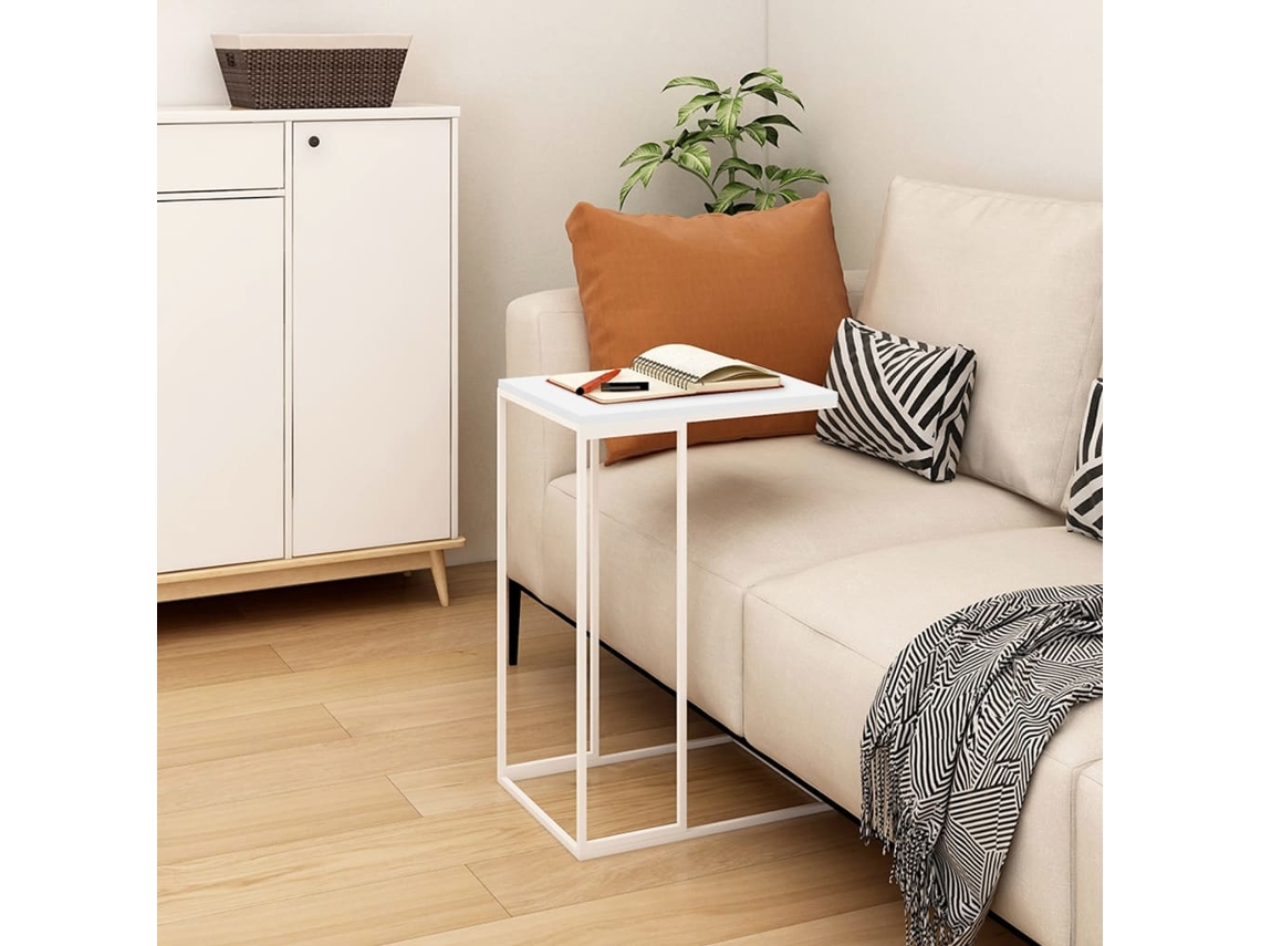 Mesa Auxiliar De Madera Contrachapada Blanco 40x30x59 Cm