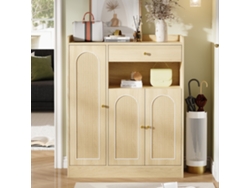 Zapatero De Ratán 90x35x110 Cm Con 1 Cajón Y 3 Puertas, Almacenaje Recibidor/pasillo - Madera Natural