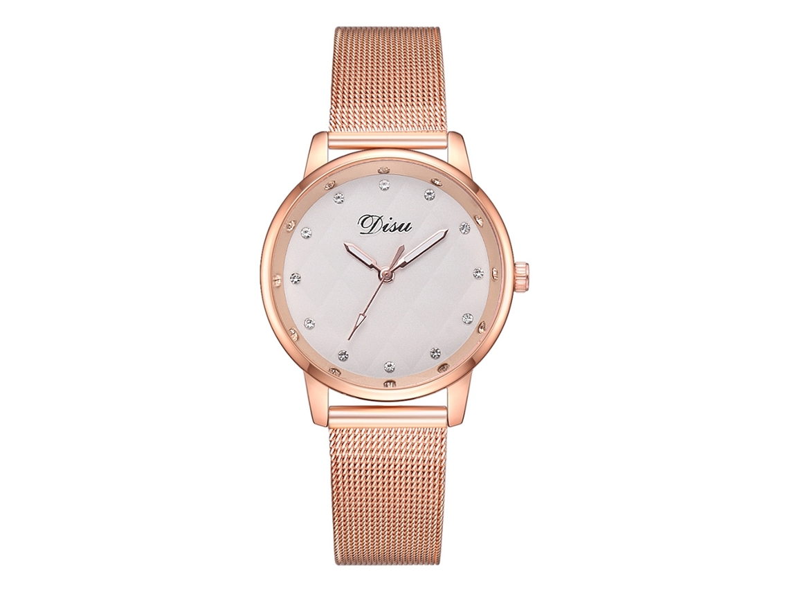Reloj De Pulsera De Cuarzo Informal Para Mujer Con Correa De Malla De Aleación Y Diamantes De Imitación Blancos.