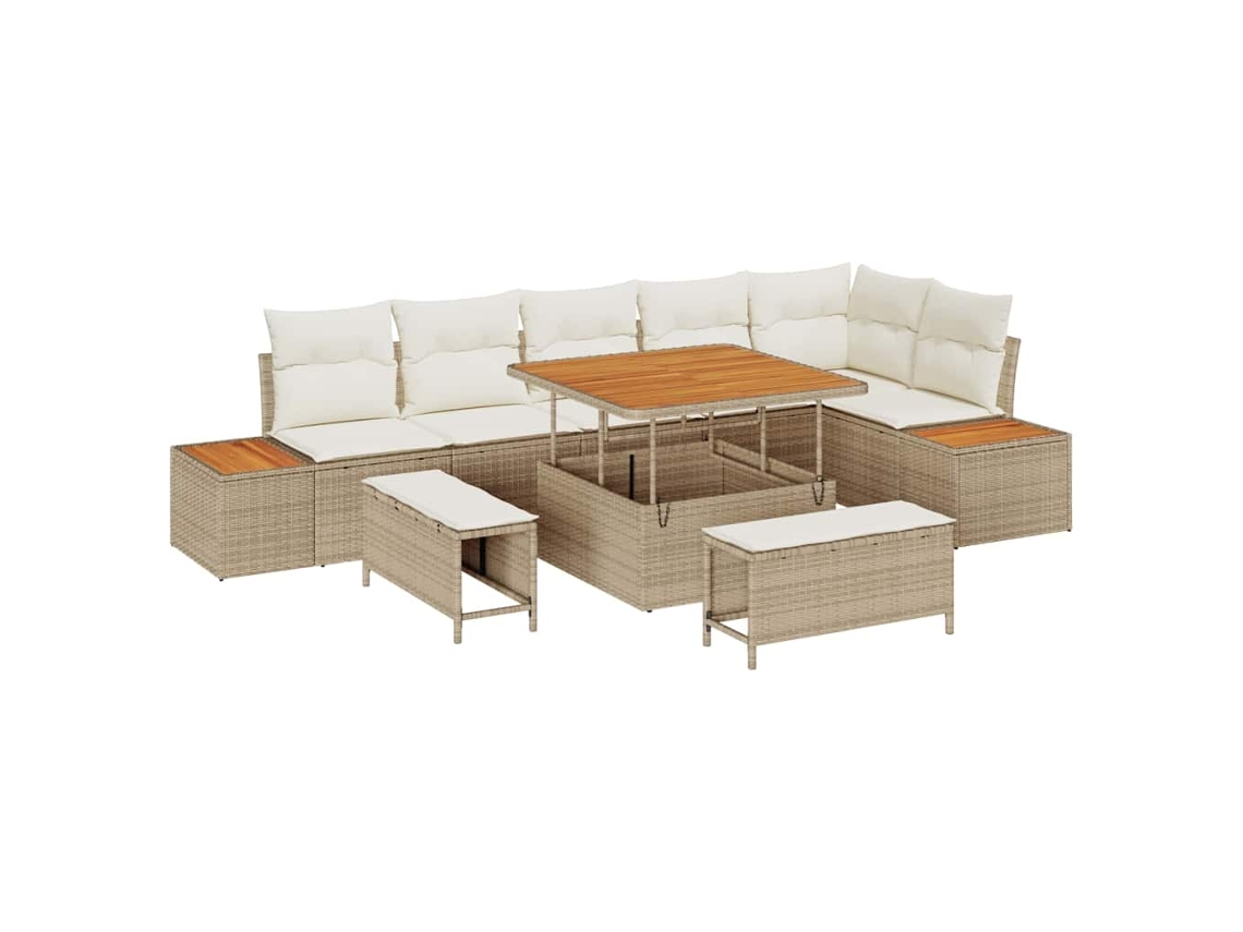 Maison Exclusive - Juego de sofás de jardín de ratán sintético beige de 9 piezas