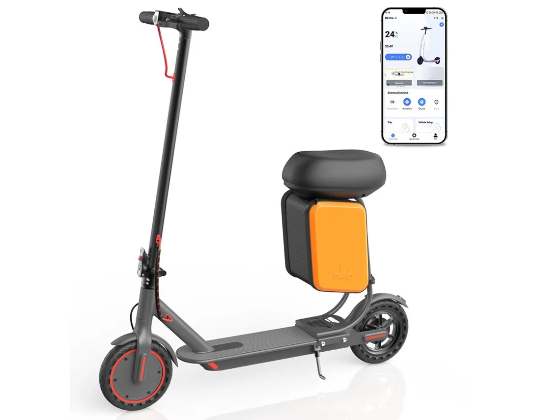 Patinete eléctrico Juicease TX01XB con asientos, motor de 350 W, autonomía de 25 a 30 km, maletero de 8,5 litros, plegable de 11 litros