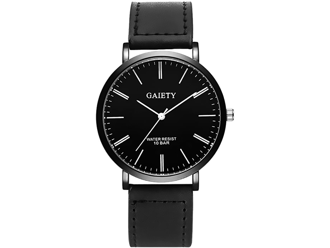 Reloj De Pulsera Gaiety Para Hombre, De Piel Sintética, Movimiento De Cuarzo Analógico Con Esfera Grande, Color Negro.