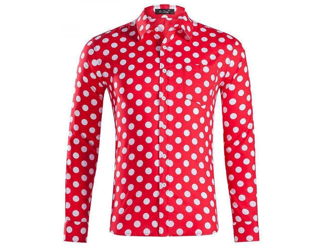 2026-camisa Hombre De Manga Larga Con Puntos, Formal Casual, Cierre De Botones, Algodón Xs Rojo