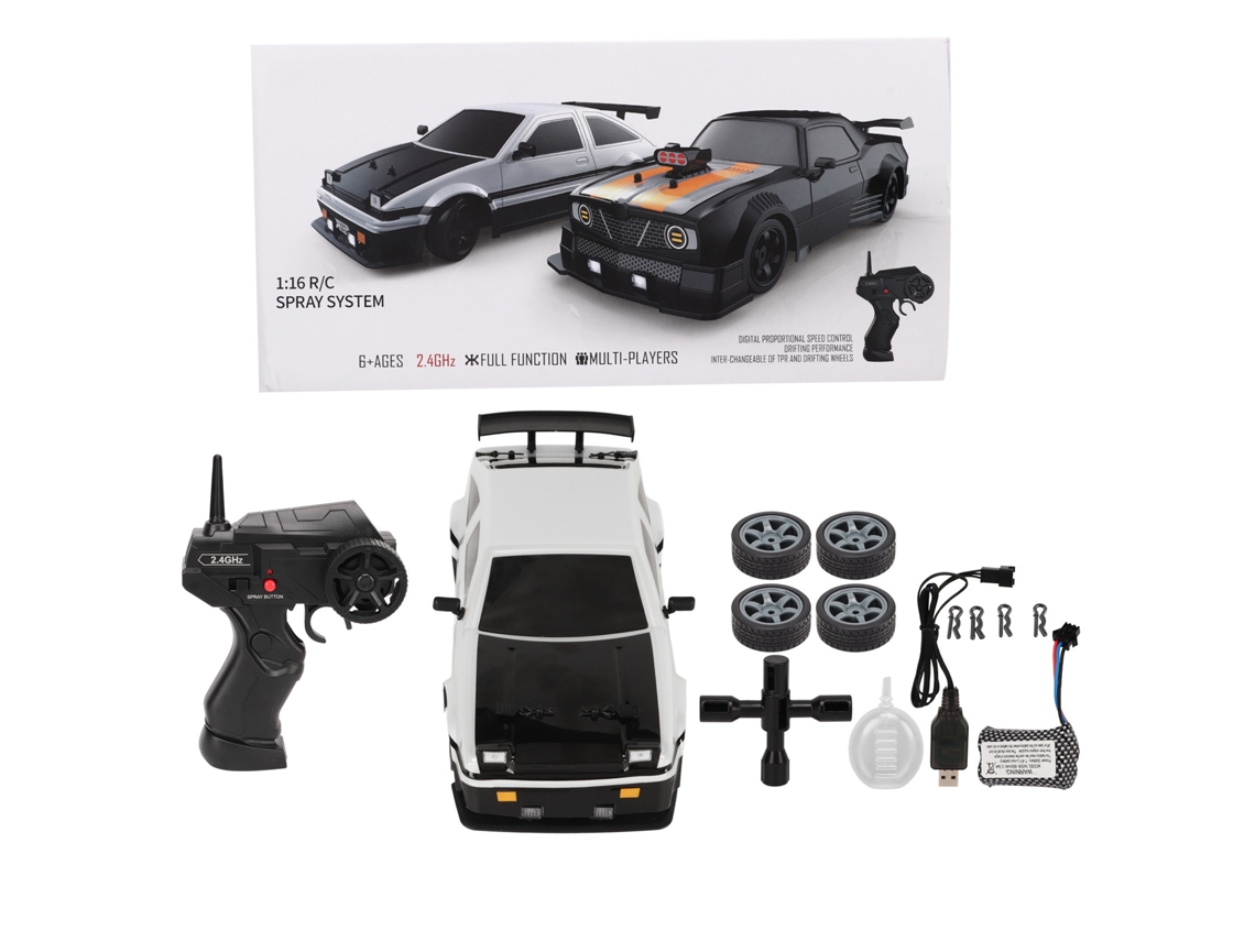 Coche Teledirigido A Escala 1/16, Tracción A Las Cuatro Ruedas, 2,4 Ghz, Con Carrocería De Pvc Y 2 Juegos De Neumáticos Para Derrapes.