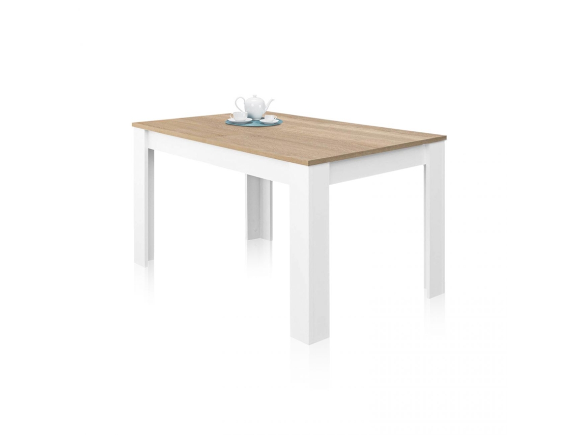 Mesa de comedor extensible Kendra 140 Blanco Artik (Blanco Mate) - Roble Canadian 140–190 x 78 x 90cm cm
