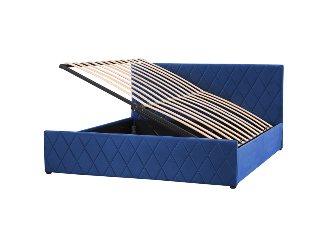 Cama con somier BELIANI Rochefort de Terciopelo Azul 190x214x99