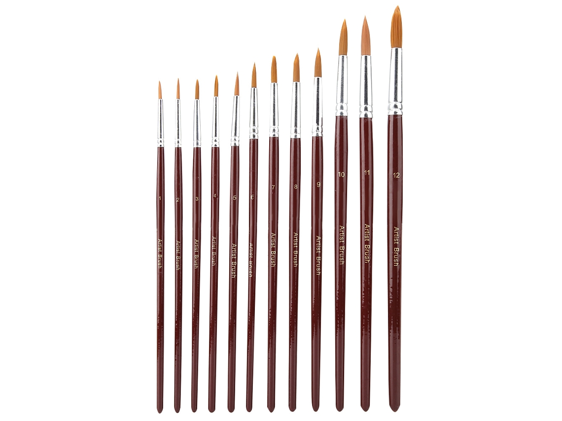 Juego De 12 Pinceles Para Pintura Al Agua Con Cerdas De Nailon Y Punta Redonda. Materiales De Arte Para Pintura.