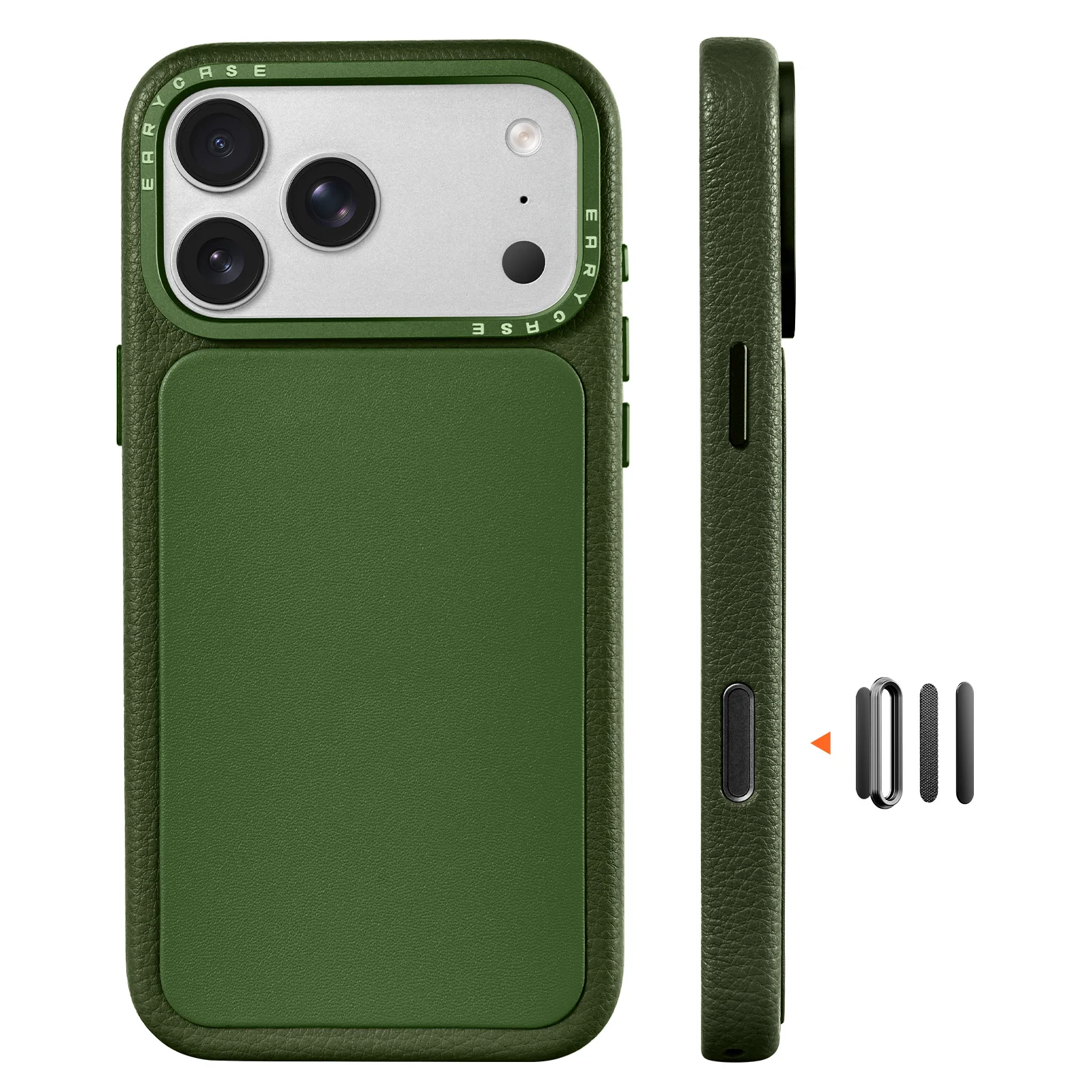 (iphone 17 Pro Verde) Funda De Cuero Genuino, Diseño Magnético, Tapa Con Control De Cámara Integrado.