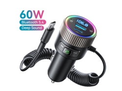 Transmisor de FM YIZHOOD 60W Bluetooth 5.4 PD QC 3.0 Cargador de coche súper rápido Micrófonos duales HiFi Deep Sound USB C negro