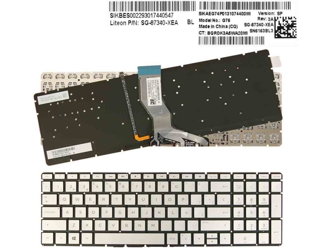 Teclado Retroiluminado para Portátil HP Pavilion 15-Cd072Nr 15-Cd074Cl 15-Cd075Nr 15-Cd076Cl Plata S