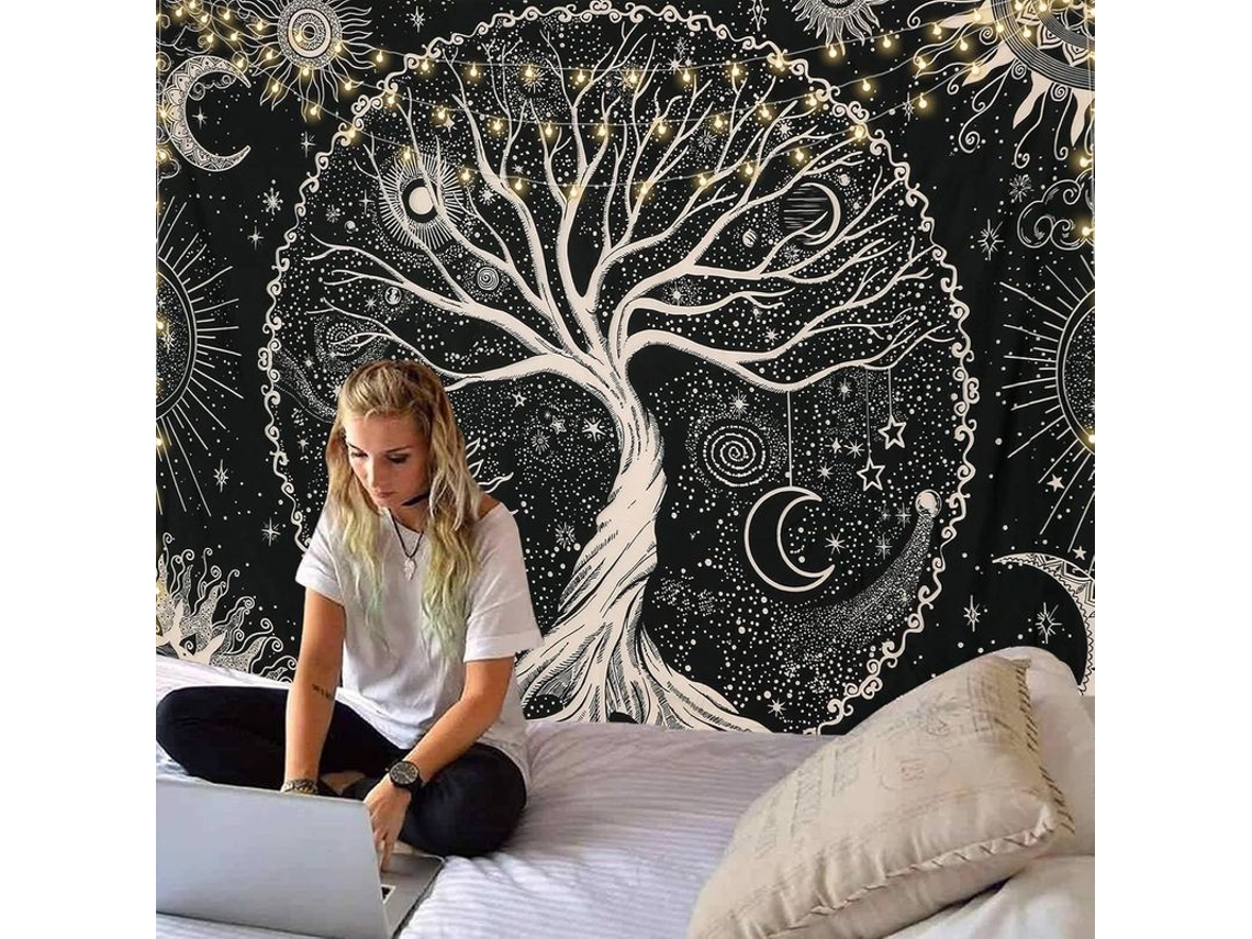 Tapiz Árbol De La Vida Mandala Galaxia Estrellas Estética Negra Bohemio 51"x59"
