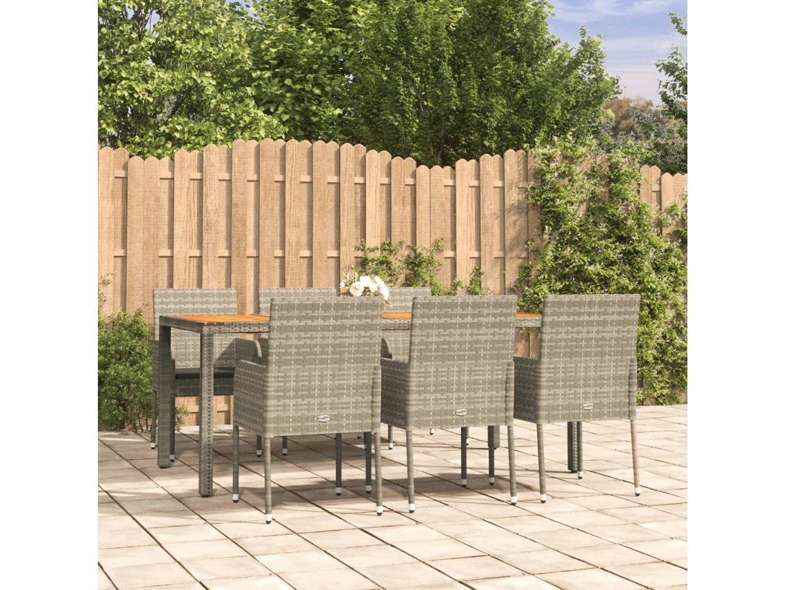 Juego de comedor de jardín de 7 piezas con cojines, mimbre gris, DKD Home Decor