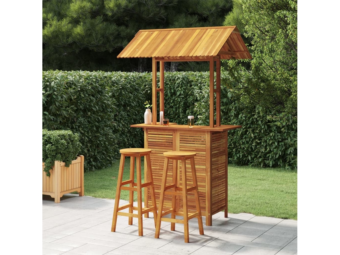 Conjunto de bar de jardín de 3 piezas en madera maciza de acacia DKD Home Decor