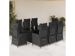 Juego de comedor de jardín de 9 piezas con cojines de mimbre negros de DKD Home Decor
