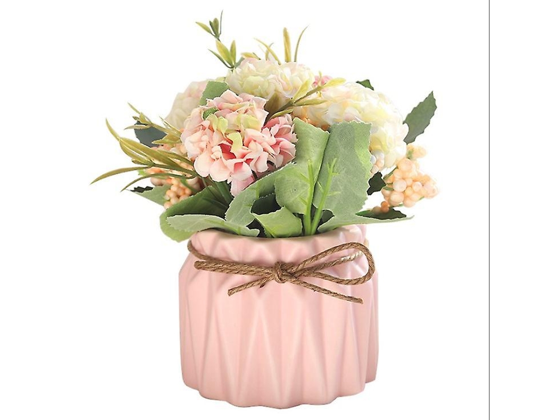 Ramo De Flores Artificiales Decorativas Con Jarrón Plantas De Seda Hortensia Para Boda Oficina Mesa Cocina Sala