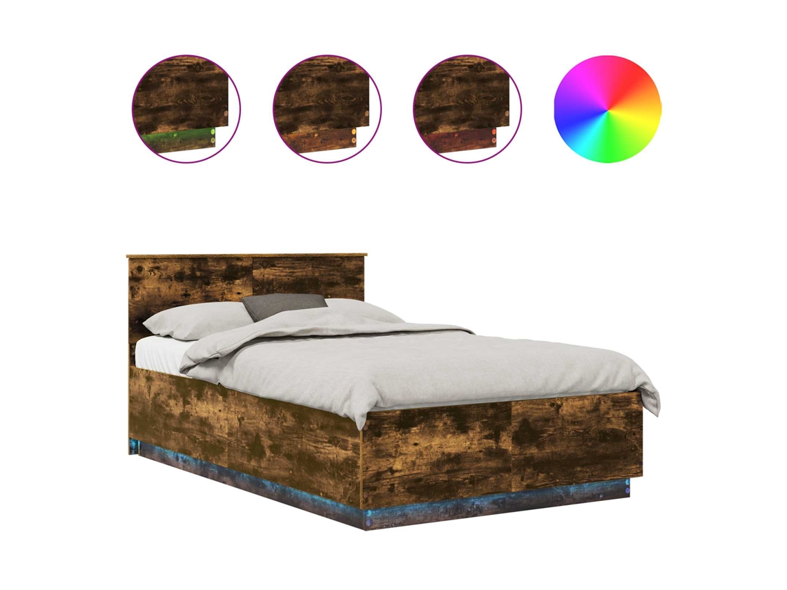 Maison Exclusive - Estructura De Cama Con Tiras Led Roble Ahumado 120 X 190 Cm