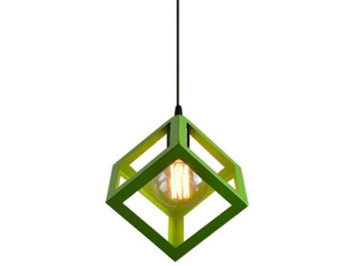 Lámpara de techo suspendida industrial en metal, forma de cubo, verde, E27 KOFIHETY