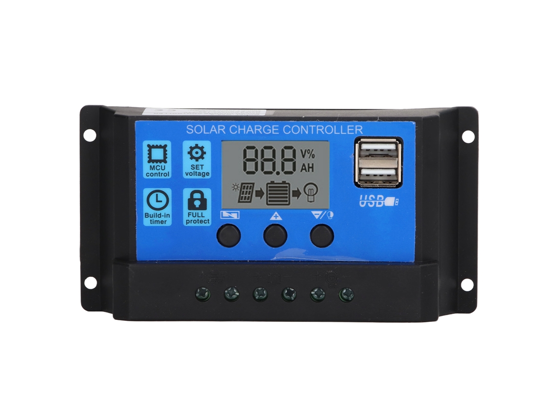 Controlador De Carga Solar Pwm 10a 12v 24v Reconocimiento Automático Con Pantalla Lcd