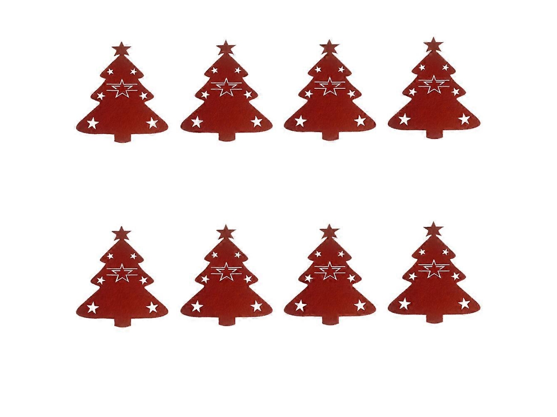 Juego de 8 fundas para cubiertos y tenedores con forma de árbol de Navidad, portacubiertos navideño Nostalgia88 (rojo)