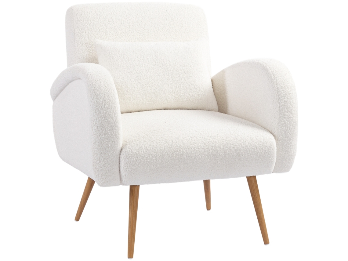 Sillón De Lectura, Lana Color Crema, Soporte Lumbar, Estructura Metálica, Tapizado.