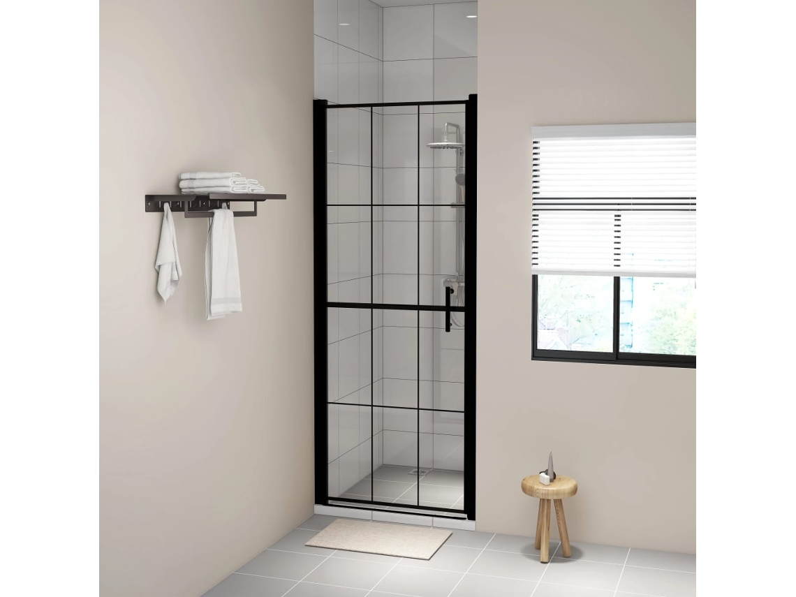 Puerta de ducha de vidrio templado 91x195 cm negro Wsd837186 Lovely Home