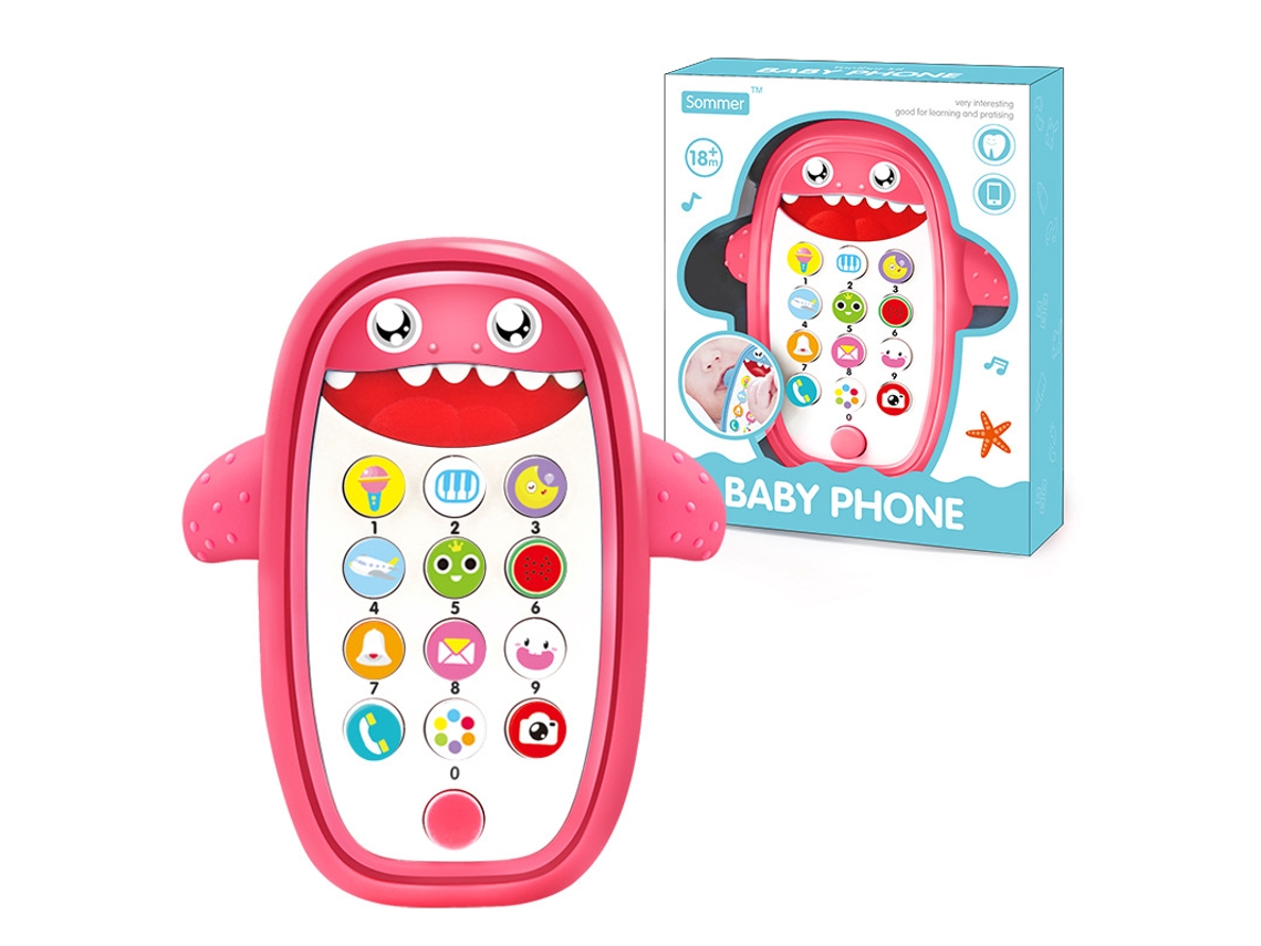 Teléfono inteligente educativo para niños, forma de tiburón, rosa, juego: Toco el ratón, funda para molares, Sfushos