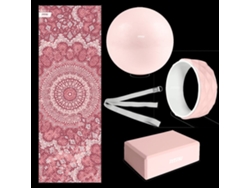 Kit 5 accesorios para yoga y pilates FITFIU FITNESS KITWELL-500 ROSA, esterilla, bloque, rueda, fitball, correa