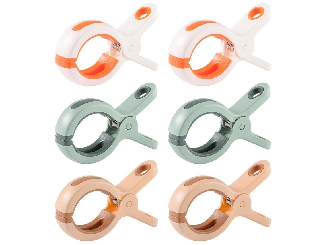 2026-6 Pinzas Grandes Para Toallas De Playa, Pinzas De Plástico (blanco, Verde, Naranja)