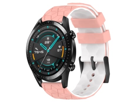 Correa de reloj inteligente para Huawei Watch GT2 42 mm 20 mm Patrón de fútbol Correa de reloj de silicona bicolor (rosa + blanco)
