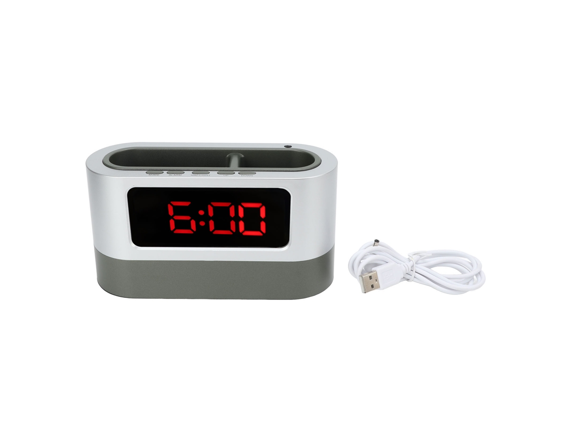 Reloj Despertador Led Con Portalápices, Hora, Fecha, Temperatura Y Brillo Ajustable Para Oficina O Dormitorio - Rojo