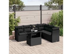 Conjunto de sofá de jardín de 7 piezas con cojines de mimbre negro de DKD Home Decor