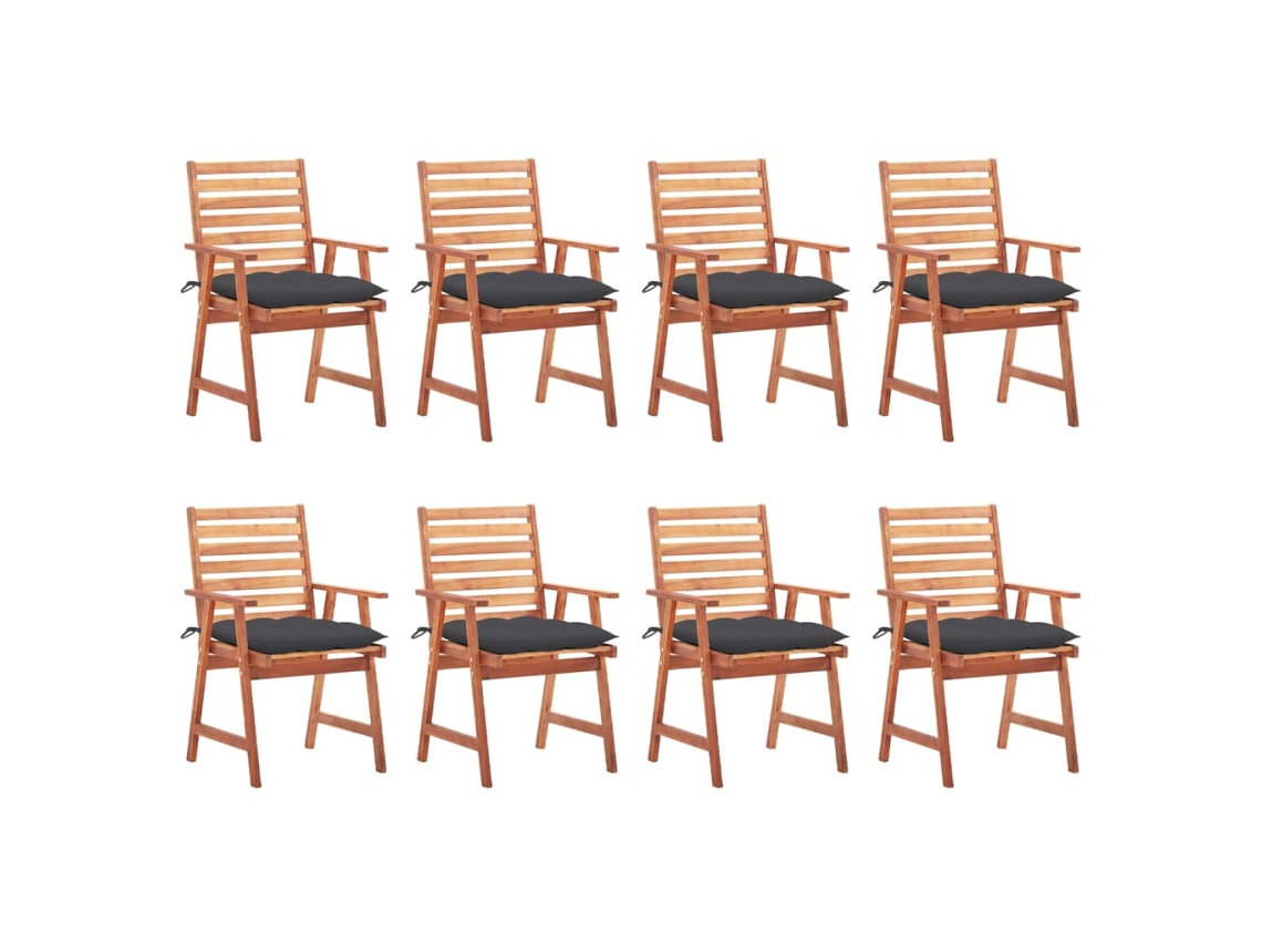 Sillas de comedor de jardín DKD Home Decor de 8 piezas con cojines de acacia maciza