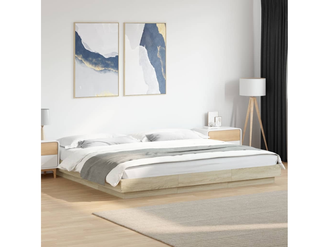 Estructura Cama Con Luces Led Madera Roble Sonoma 180x200 Cm
