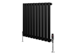 Radiador ovalado de una sola columna de 600x600 mm - Negro, 571 W, acero al carbono, cromado. Válvulas termostáticas, soportes y kit incluidos.