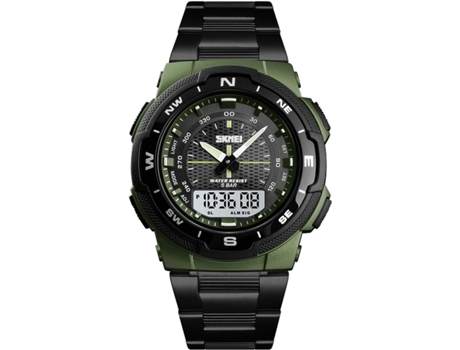VEANXIN Relojes de pulsera impermeables de acero inoxidable para hombre-Ejército verde