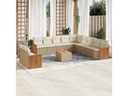 Conjunto de sofá de jardín de 12 piezas con cojines, mimbre sintético beige, Dkd Home Decor