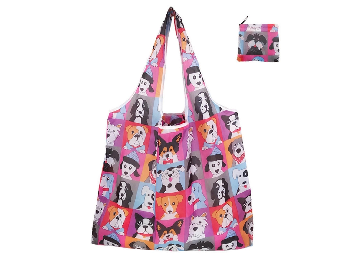 Bolsa de la compra plegable y ecológica, bolsa de la compra impermeable, bolsa reutilizable e impermeable, plegada y guardada en una bolsa adjunta.