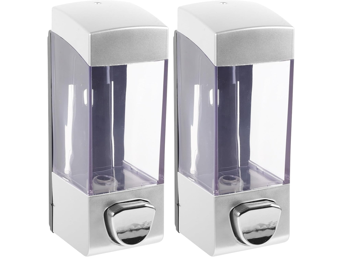 Dispensador De Jabón De Pared, 350 Ml, Abs Plateado, Botón Pulsador, Juego 2,