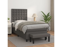 Cama Box Spring Con Colchón Cuero Sintético Gris 90x190 Cm
