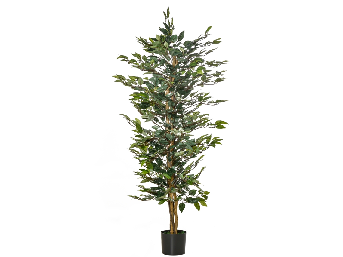 Ficus artificial, planta decorativa artificial, 150 cm, para interior y exterior, en maceta de plástico, fácil de cuidar. Zkaka