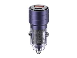 Transmisor de FM YIZHOOD US-CC176 Mini cargador de coche rápido de 95 W para iPhone, iPad, MacBook, AC transparente, dos puertos para Xiaomi, Samsung Huawei morado