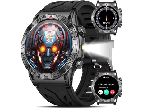 Smartwatch militar robusto para hombres, pantalla AMOLED de 1.43", linterna LED, llamadas Bluetooth - CHRONUS.