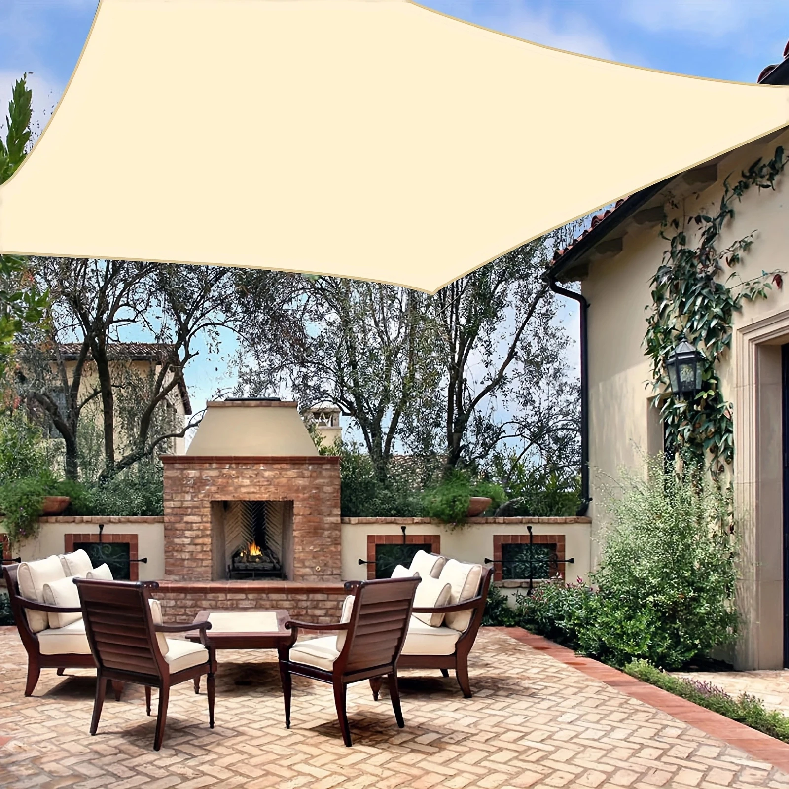 (beige, 300x300cm) Tela Rectangular Para Toldo, Impermeable Y Resistente A Los Rayos Uv.