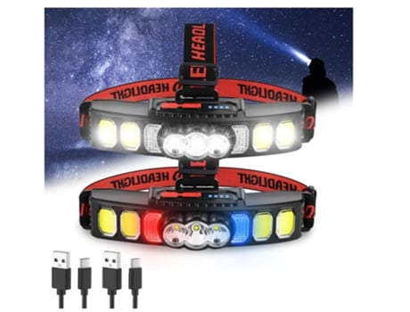 Linterna frontal, 2 piezas Linterna frontal LED recargable Linterna frontal de 18000 lúmenes altos para pesca al aire libre, senderismo, camping, c...