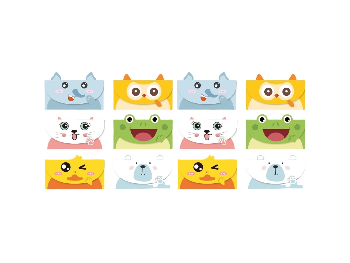 KOFIHETY Papelera de Cartas con Dibujos de Animales, Tarjetas de Saludo y de Gracias, 12 Piezas con Sobres y Pegatinas de Animales, Tamaño 3,14" x 6,2"