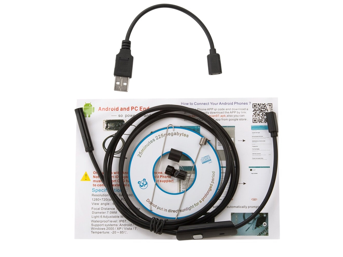 SZSMART  Câmara de Inspecção  Android USB Luz Led (Cabo Macio de Lente de 8 Mm - 2 M)